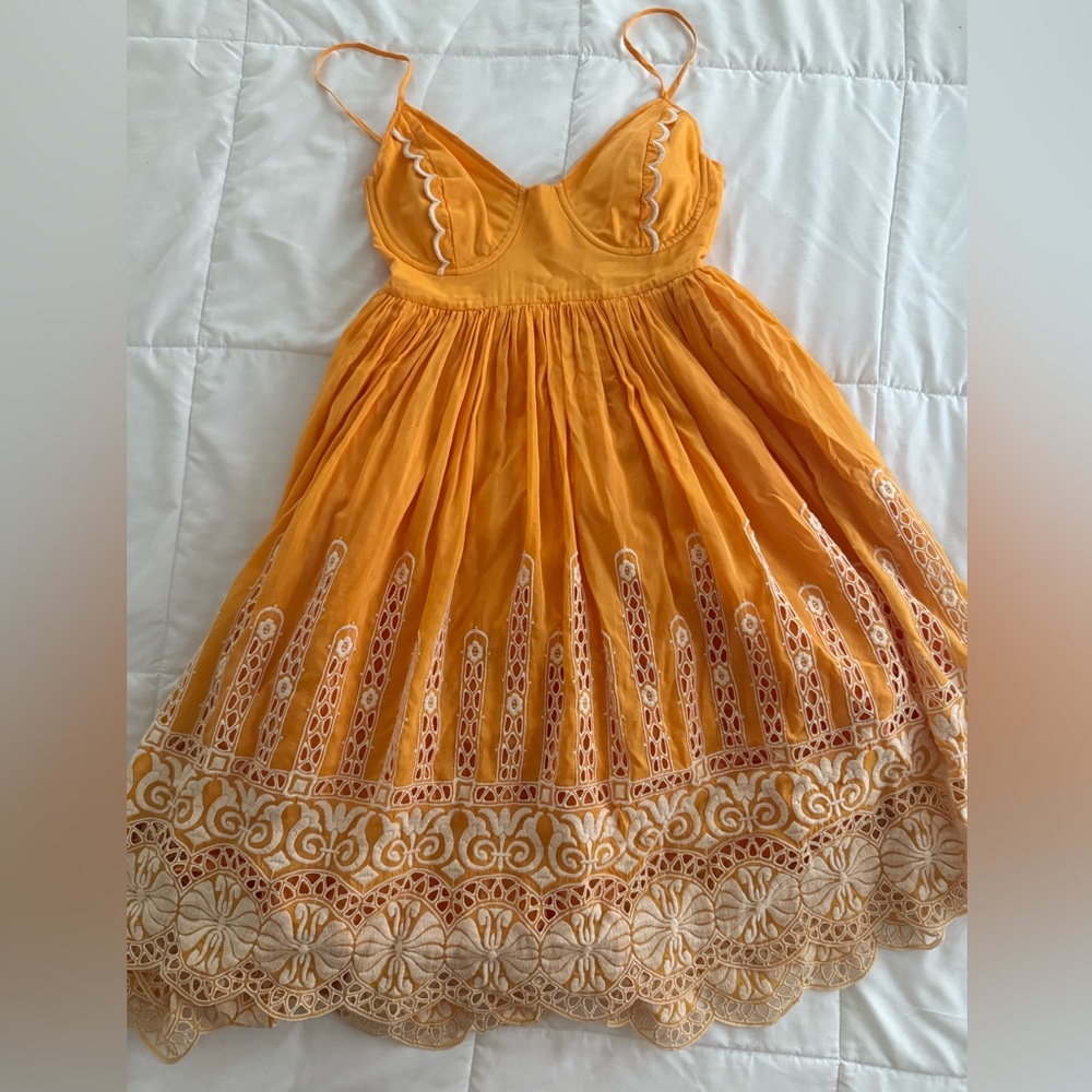 Zimmermann Bustier Embroidered Orange Midi Dress